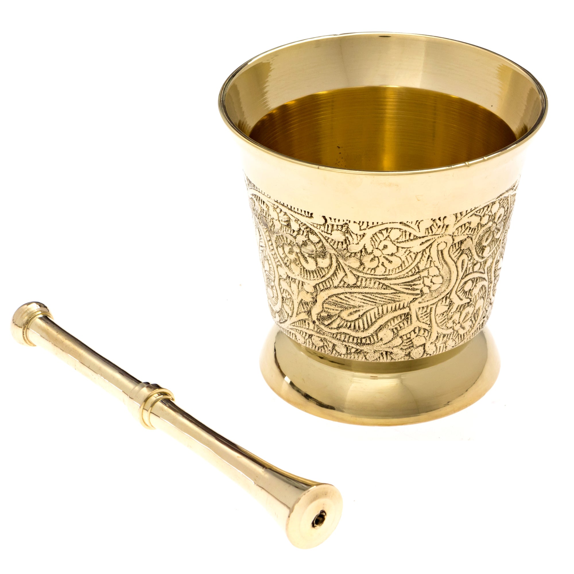 Carved Brass Mortar and Pestle (Clearance)