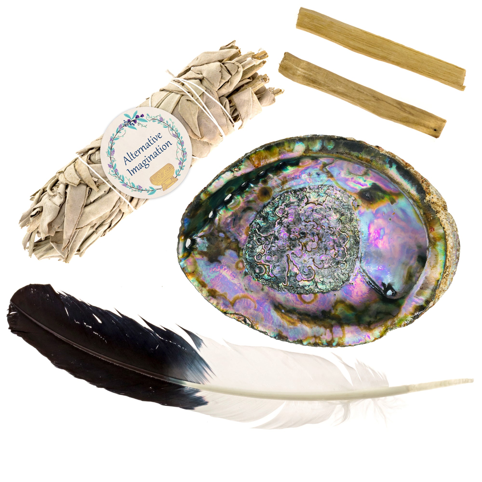 Home Cleansing Kit with Feather, Sage, Palo Santo, and Abalone Shell